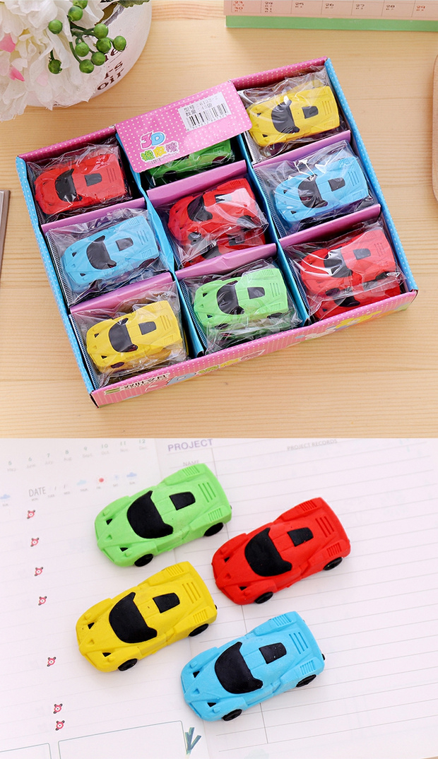 韩款跑车橡皮擦小学生用汽车造型擦胶儿童玩具文具学习奖品fgacct一盒
