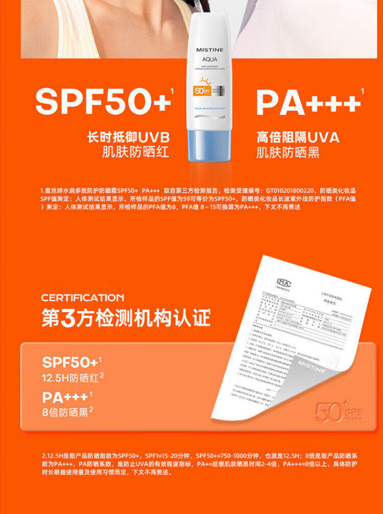 蜜丝婷（Mistine）泰国版水润防晒霜乳学生军训小黄帽60ml 面部防晒男女可用SPF50 【23年版大容量】小黄帽90ml