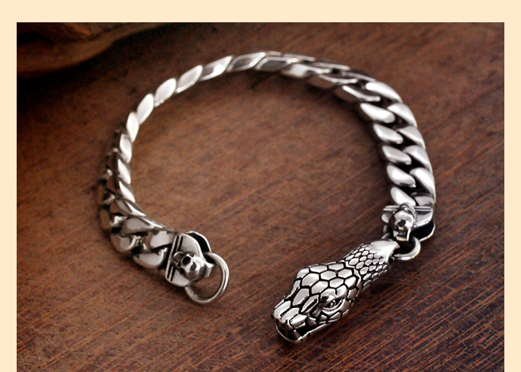 博皓定制s925银霸气蛇头男士蟒蛇手链个性潮酷时尚复古朋克男友礼物20