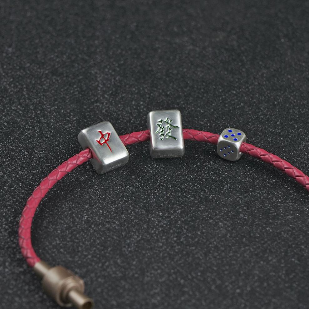 琴韵诗奢石银999银麻雀手链配饰diy手工散珠编织串珠配件麻将饰品白板