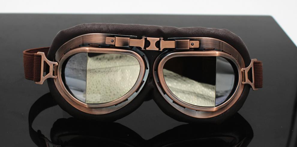 老式风镜 电动摩托车复古风镜折角铜哈雷眼镜骑行防风沙护目镜头盔msy