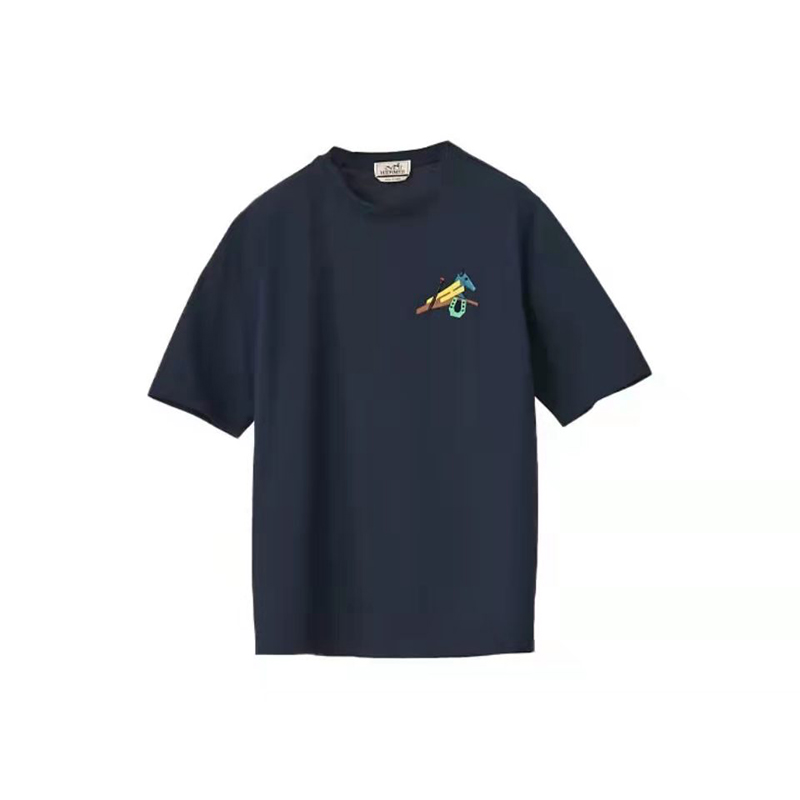 hermes爱马仕短袖t恤男ss22印花休闲宽松短袖2022年新款夏季深蓝色m