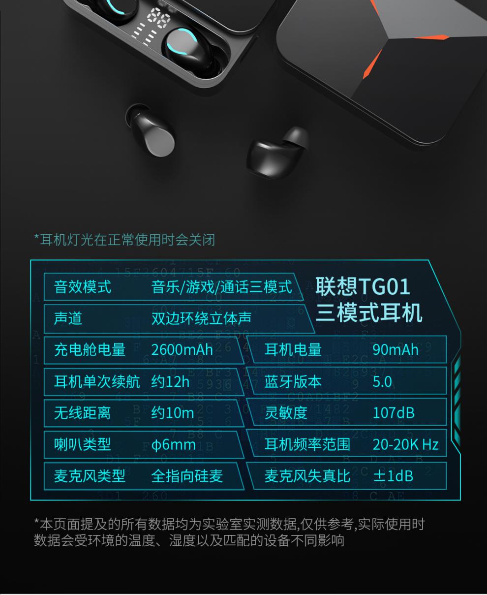 2022新款联想游戏蓝牙耳机长续航运动跑步降噪隐形高品质音质电竞无