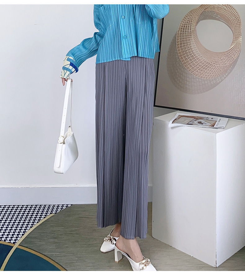 三宅一生褶皱阔腿裤女2021年秋季新款高腰垂感直筒裤宽松显瘦开叉休闲