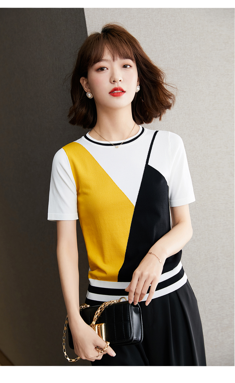 姗朴 短袖针织衫女t恤韩版2021夏季新款时尚休闲女装甜美气质文艺百搭