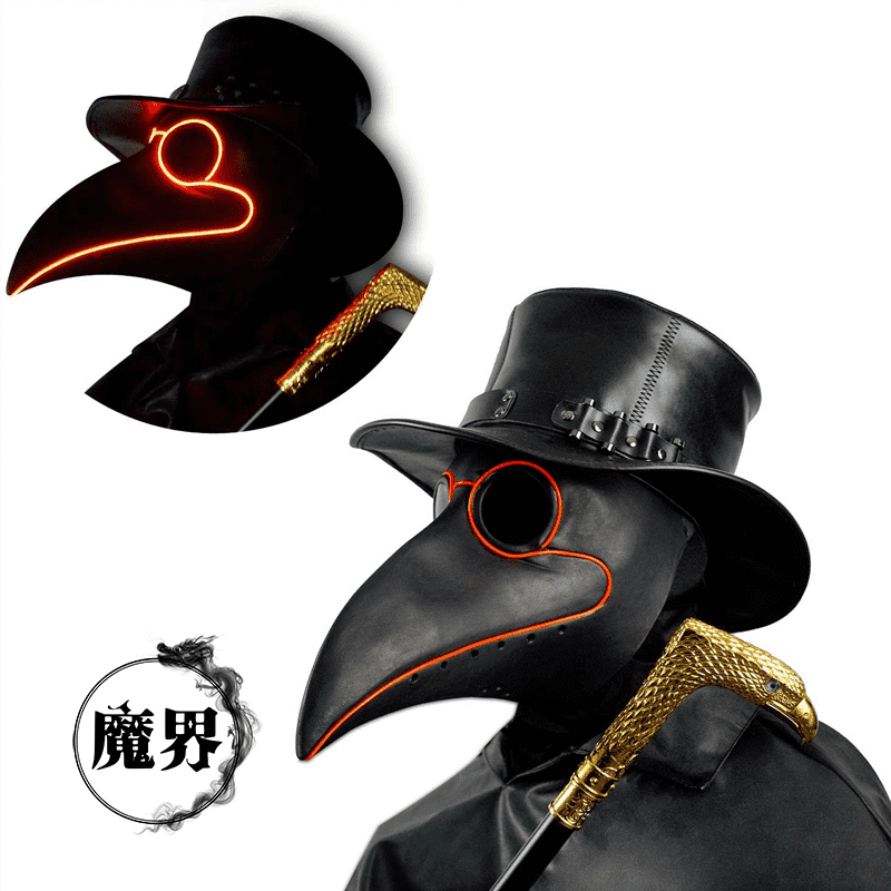 scp049鸟嘴面具瘟疫医生cos服乌鸦嘴脸男恐怖万圣节化妆舞会黑金pu