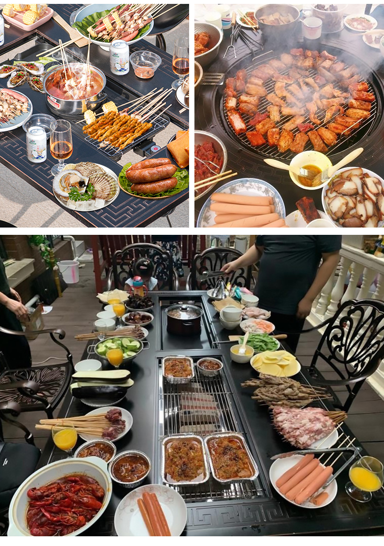 步步娇烧烤户外桌椅家用铸铝两用烧烤桌椅炭烤电烤别墅庭院花园烤炉61