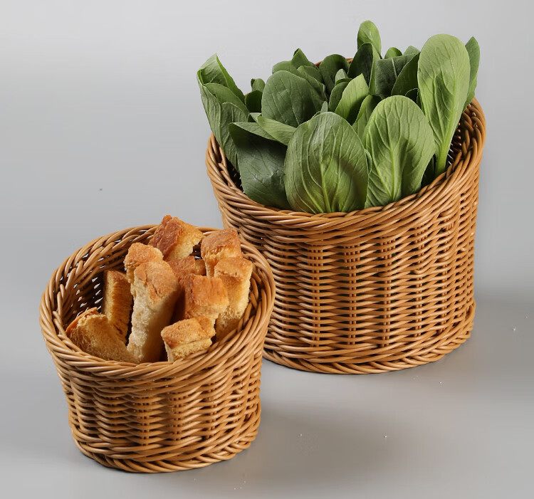 火锅店蔬菜桶 特色餐具蔬菜拼盘金针菇桶斜口藤编田园风编织圆形竹编