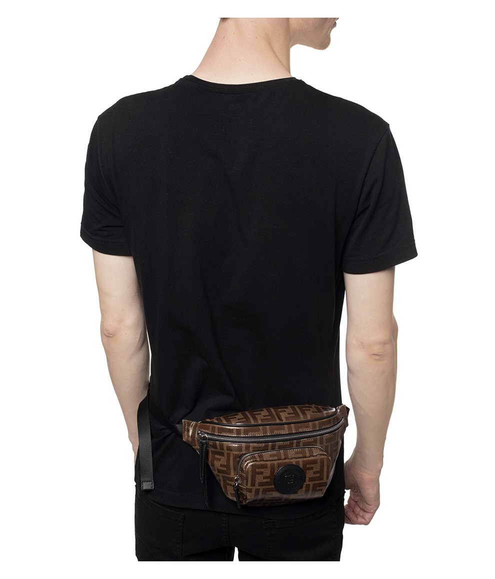 fendi芬迪男士织物配皮标识图案腰包斜挎包7va446a5k4f17pz棕色
