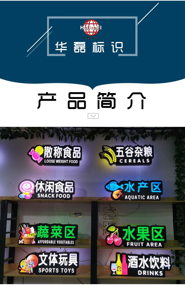 超市发光灯箱区域分类指示牌分区吊牌led发光字商场异形吊楣悬挂 水果