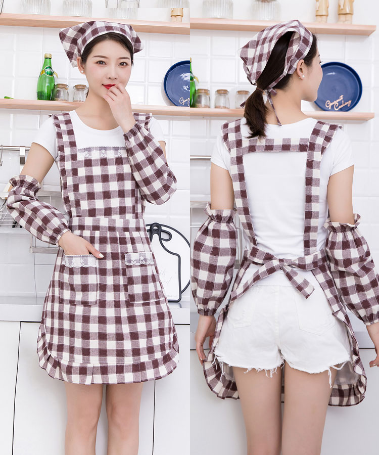 防油污 棉布防水围裙套装餐厅饭店工作防油家用厨房做饭韩版时尚罩衣