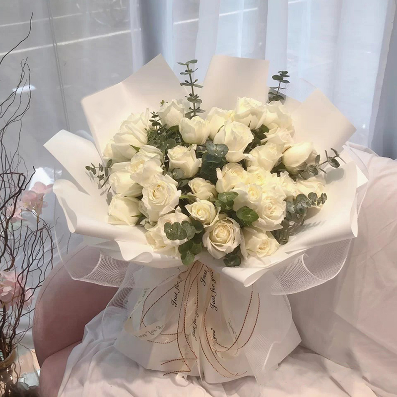 钰尚白玫瑰花束鲜花速递同城杭州宁波温州苏州南京无锡生日全国配送店