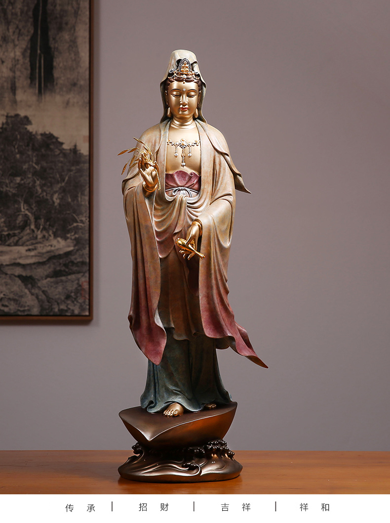 九黎 一叶观音摆件纯铜观音佛像摆件家用站像南海观音菩萨工艺品铜像