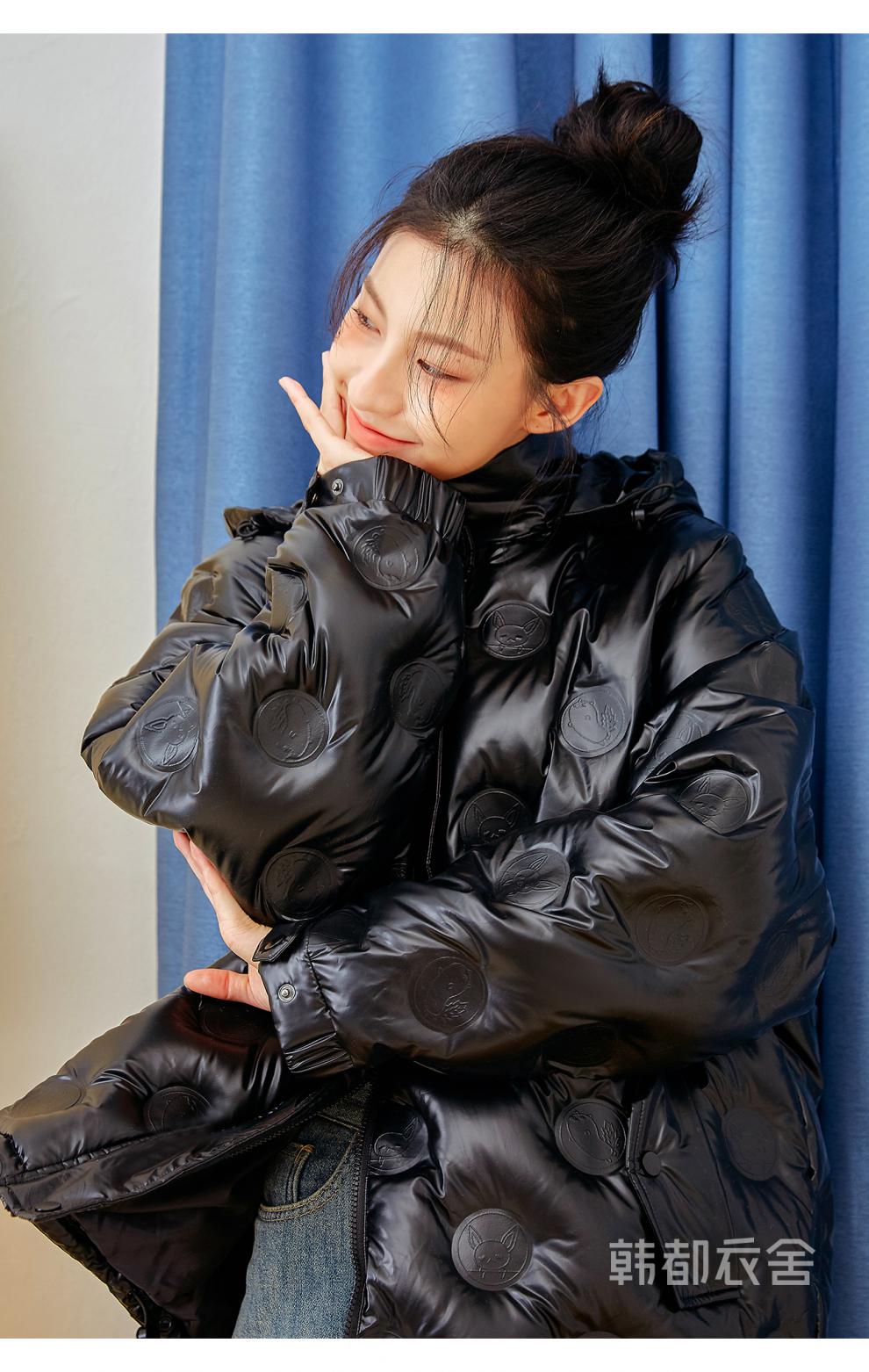 韩都衣舍宽松压胶轻薄云朵羽绒服女dm0083白色m