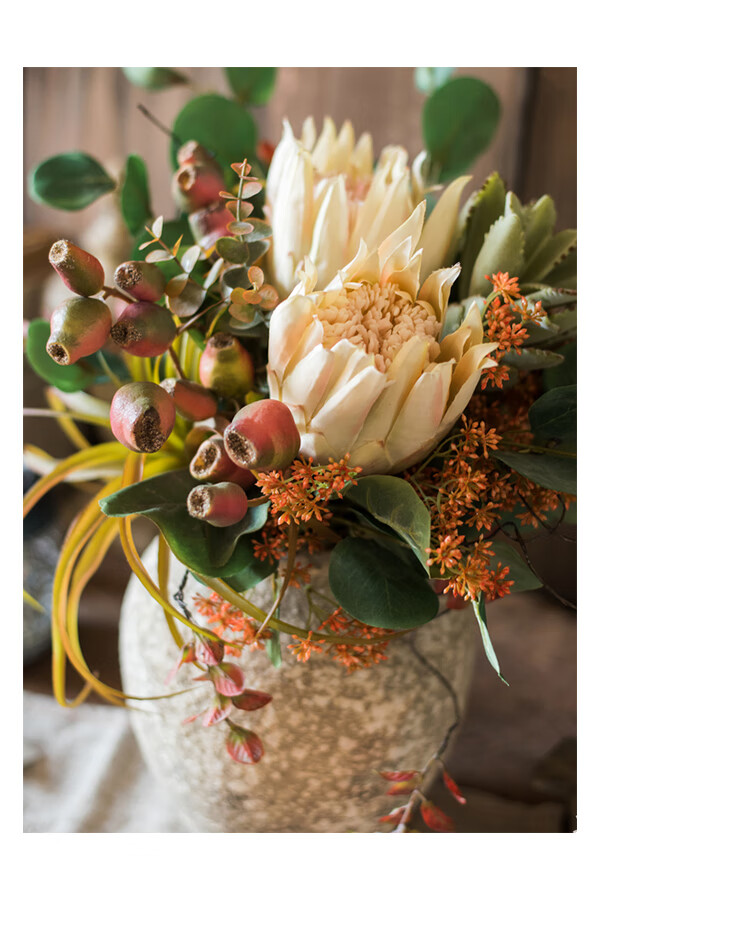 禾佳成 山莺设计师花束秋色艺术花造型花艺套装装饰摆件 古董小木箱