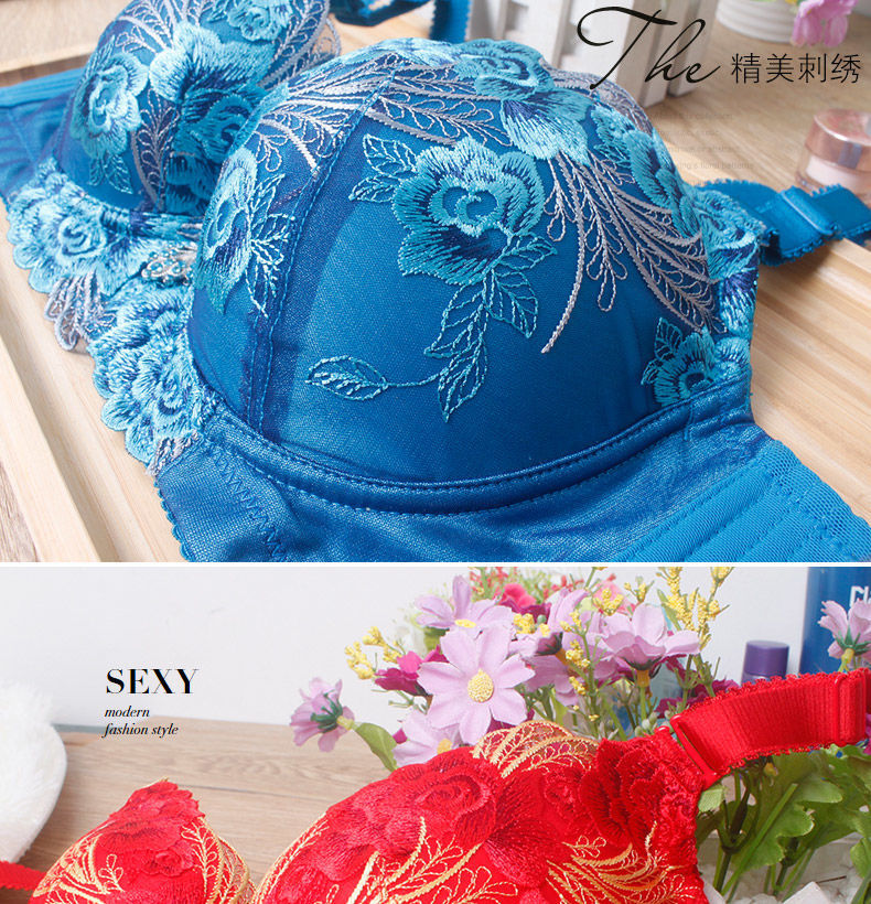 美容院调整型牡丹刺绣软钢圈精油厚杯聚拢性感内衣文胸本命年红色