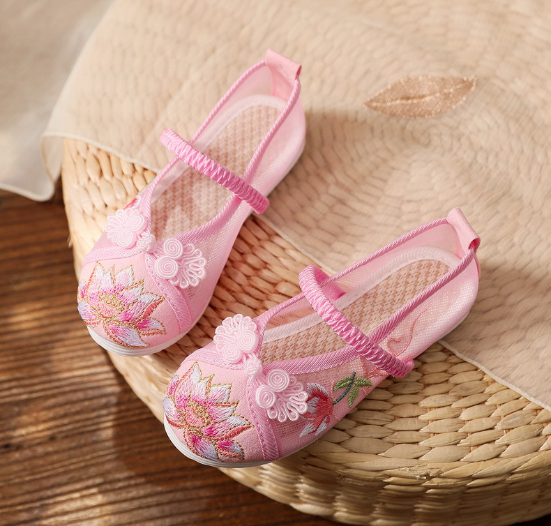 巴拉巴拉旗下巴帝巴帝夏季新款网鞋汉服鞋子女童儿童绣花鞋古代古装