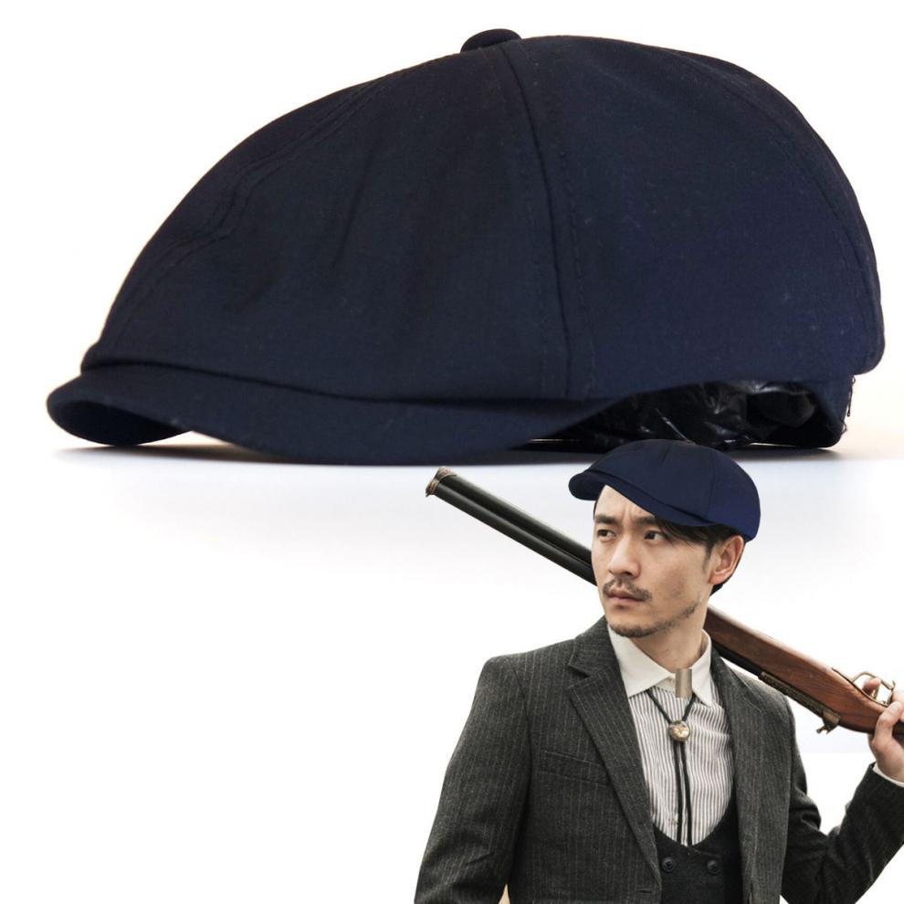 固质服饰配件深蓝色西装帽西装布帽子男士反戴鸭舌帽英伦复古画家