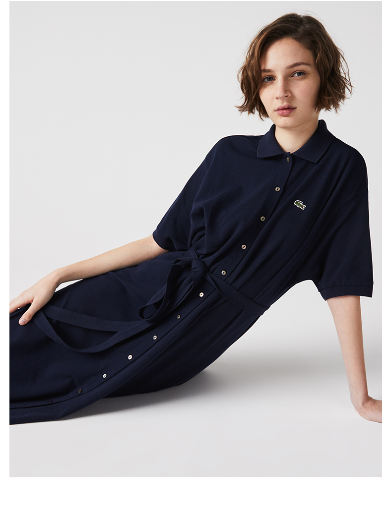 lacoste法国鳄鱼女装22春季新款新款收腰短袖翻领连衣裙女ef5471166
