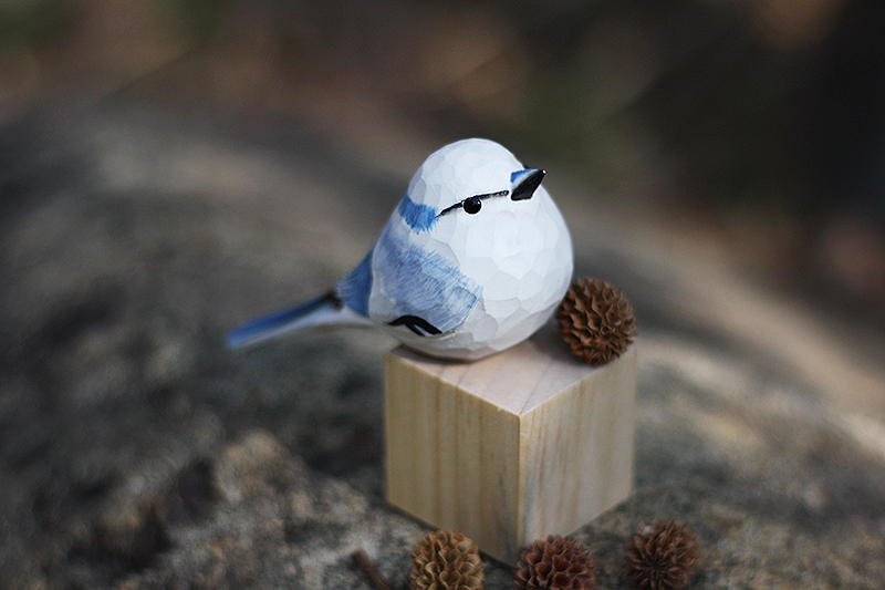 创意肥啾鸟木雕生日礼物手工实木摆件青花小胖鸟嘉智鹤