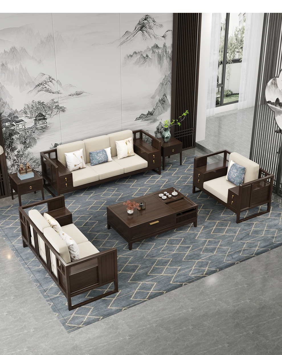 怡品天缘实木沙发新中式组合金檀木大小户型储物沙发客厅家具可定制