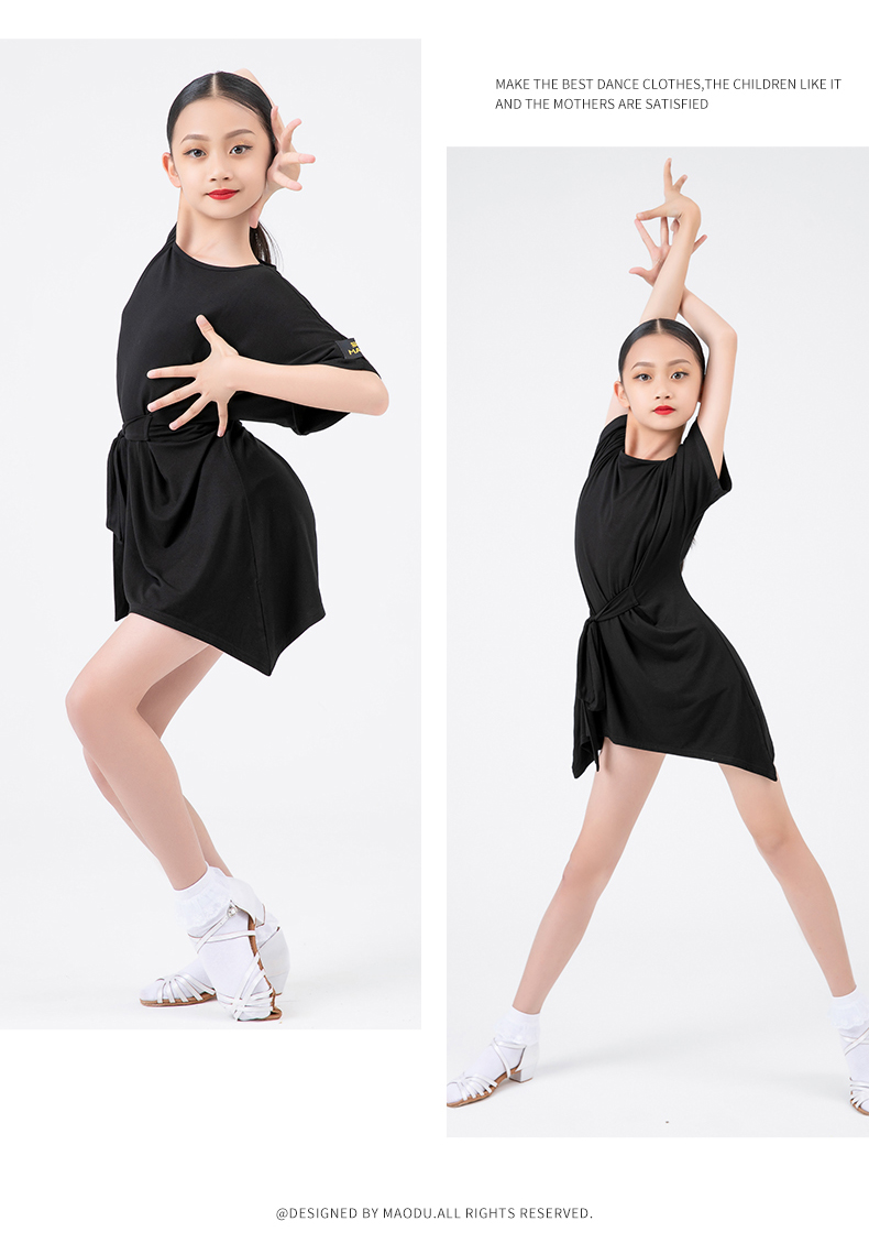 猫度拉丁舞服比赛规定服舞裙李茉晗少儿童女童连衣裙标准练功服 黑色