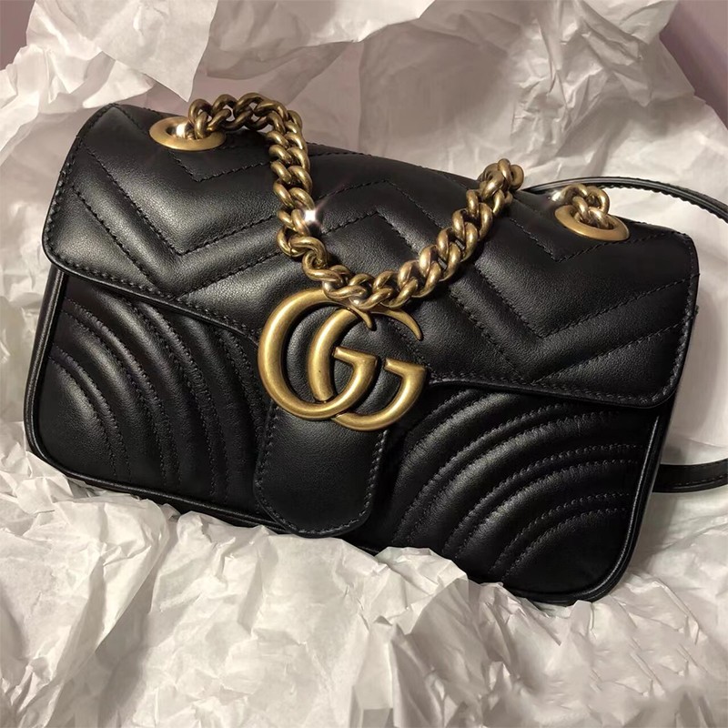 gucci古驰女包ggmarmont系列中号牛皮链条单肩包双g古琦斜挎包七夕