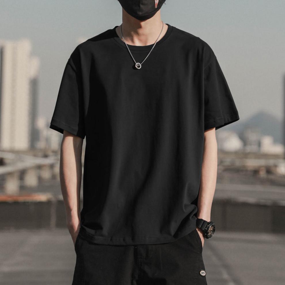 短袖t恤男士潮流宽松半袖体恤衫2022年春季夏季大码男装潮summer黑色s