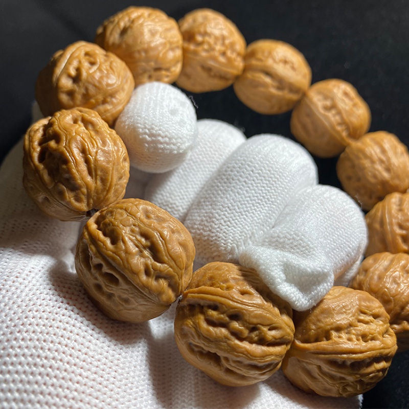 冰珂天然野生山核桃文玩核桃蛤蟆头手串22mm 男士矮桩京八棱秋子小