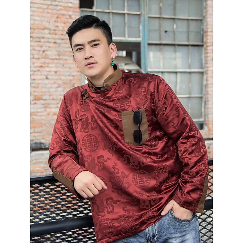 藏服装男藏式外套男藏装上衣男士春夏季衬衣藏族藏服装男短款民族风浅