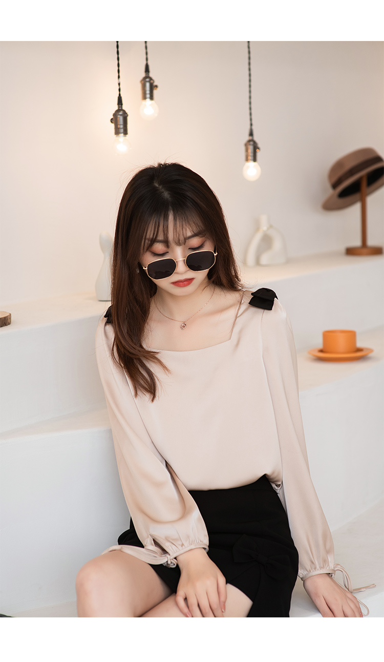 谜秀衬衣女2021春装新款韩版宽松显瘦方领气质雪纺上衣女潮 香槟色 s