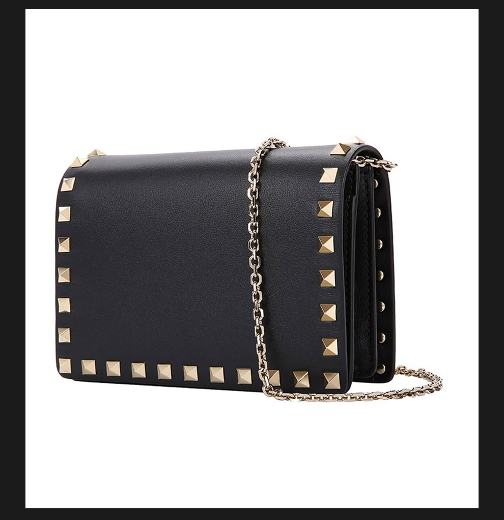 valentino华伦天奴21秋冬新款女士铆钉小牛皮革单肩包斜跨包链条包