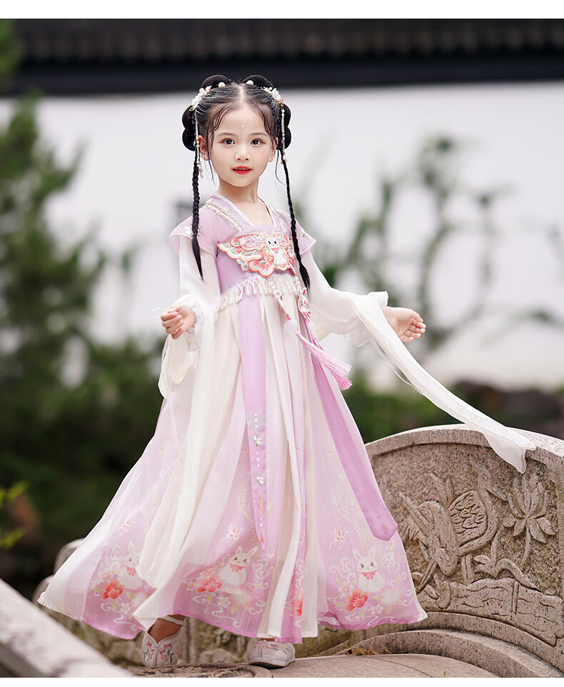 迪士尼儿童汉服女童秋季裙子女宝宝3-12岁小女孩薄款襦裙超仙2022新款