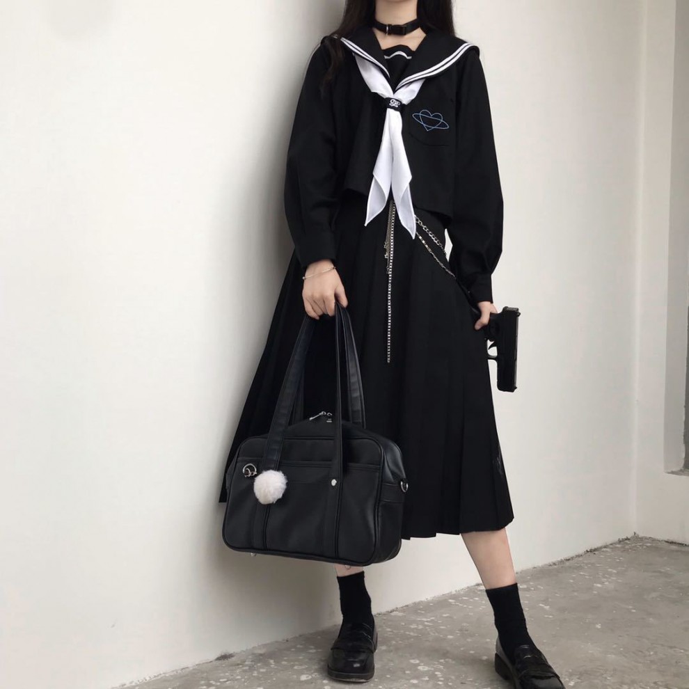 jk制服秋冬套装百褶半身长裙不良正统日系学生制服学院风水手服女黑色