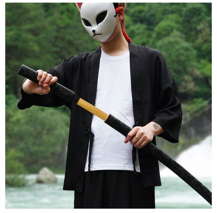 60竹刀带鞘木刃木刀居合刃收刀拔刀斩道具木剑武术艾优 浅黄色