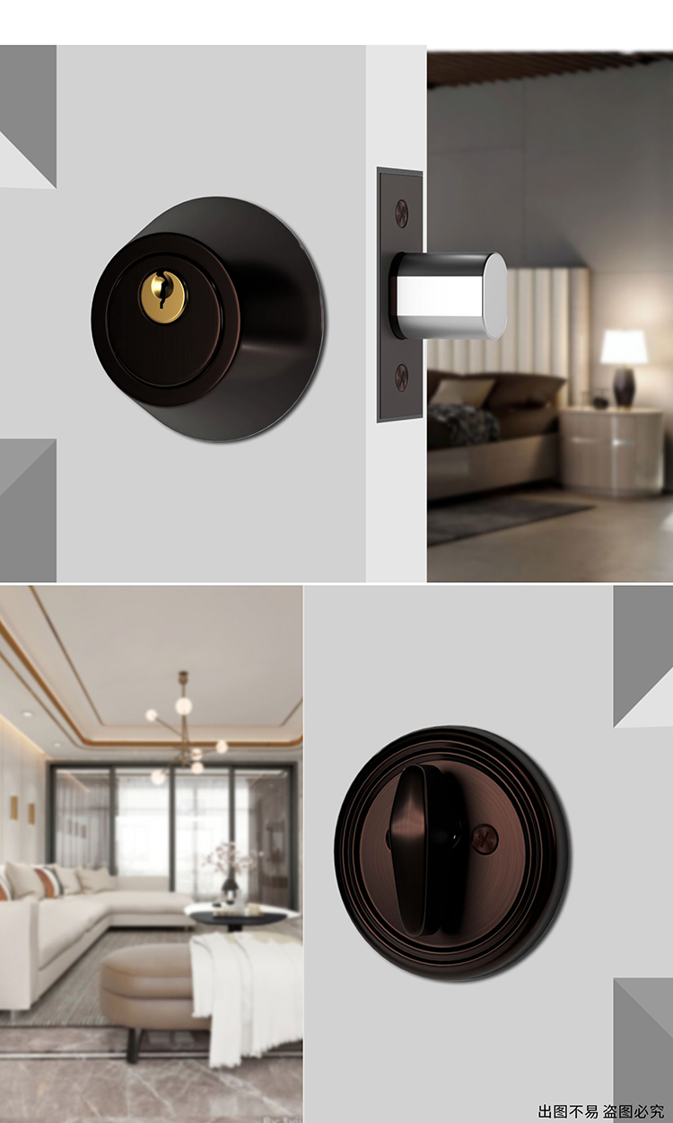 隐形门锁单面圆形呆锁闭锁室内木门锁双面暗装辅助暗锁家用 银色-互开