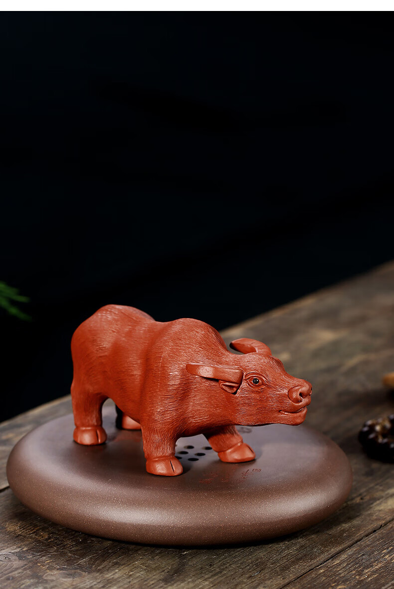 善财 宜兴原矿紫砂茶宠大号茶摆牛气冲天手工茶玩室内家居摆件紫砂