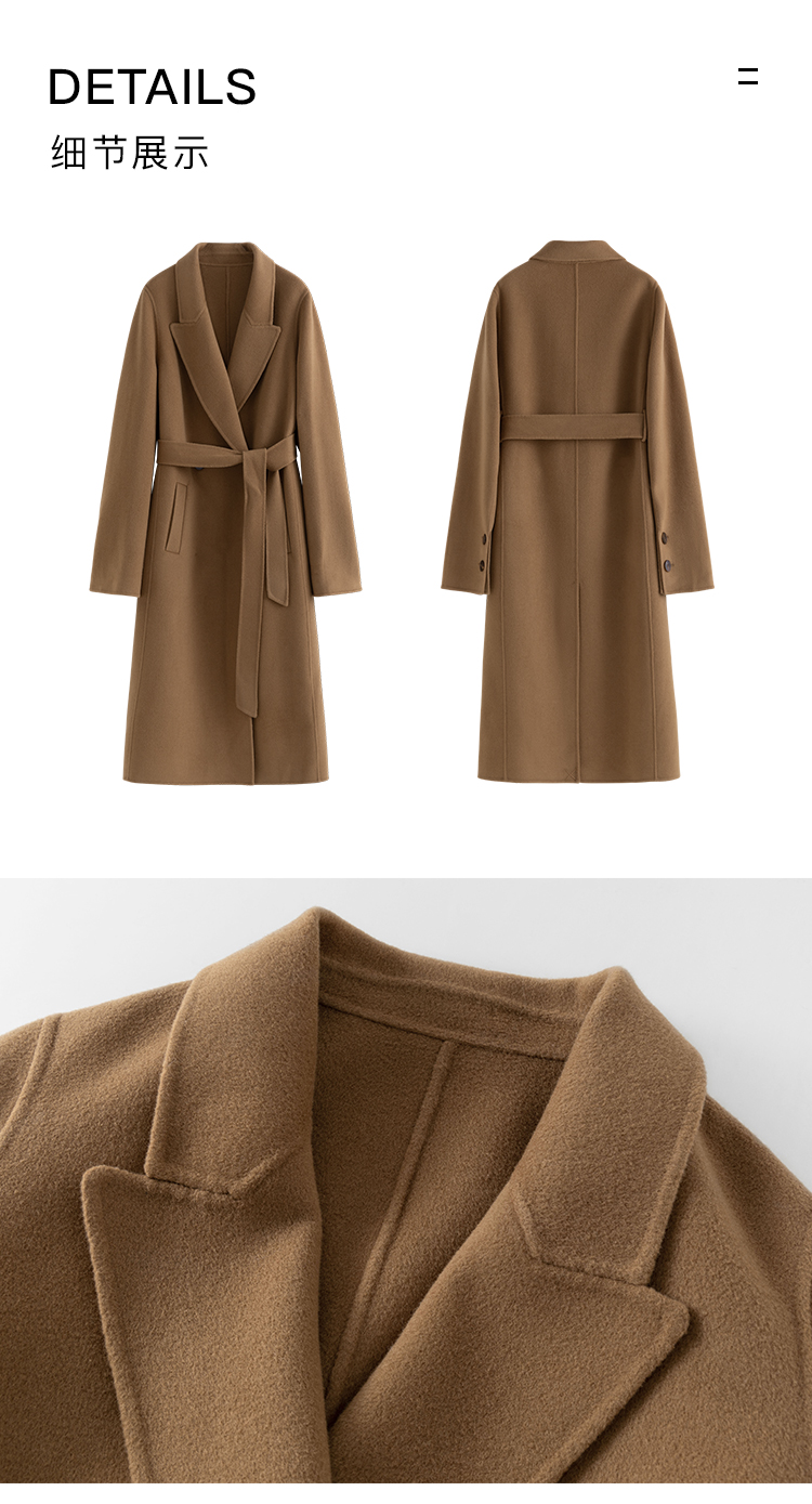 全羊毛翻领毛呢外套女冬2021年新款胖mm气质双面呢大衣21ds4057驼色m