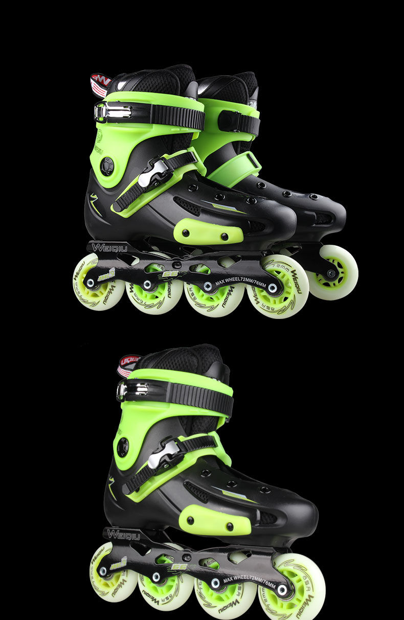 男女单排轮滑鞋单排旱冰鞋滑轮鞋直排闪光夜光花式溜冰鞋 黑紫 单肩包