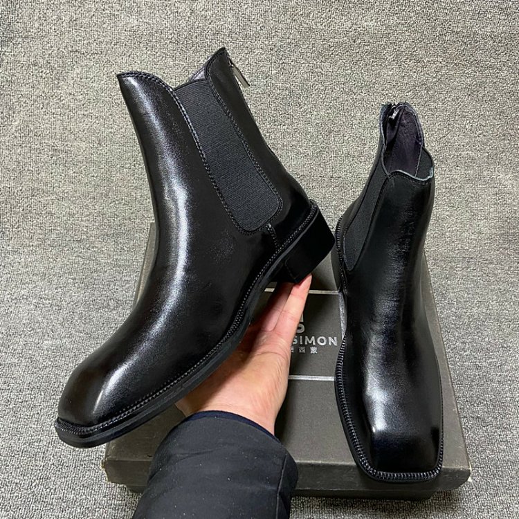 高街切尔西靴男英伦风方头chelsea boot男士靴子拉链皮靴高街短靴