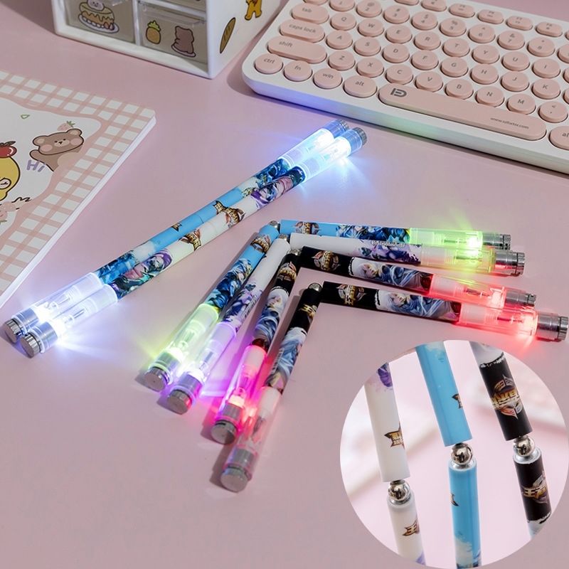 知鹿抖音同款发光转转笔伍六七钢珠磁吸黑蓝双头中性笔手指旋转水性笔