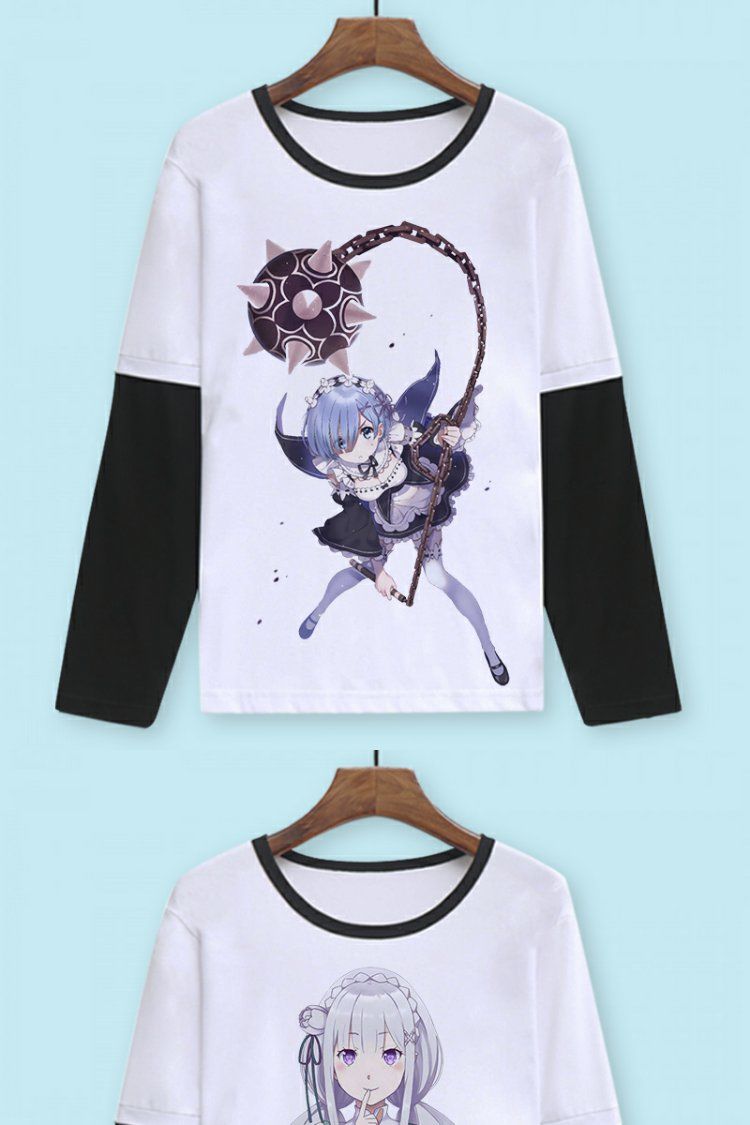 re从零开始的异世界生活蕾姆拉姆二次衣服男女动漫拼接长袖t恤 22 l