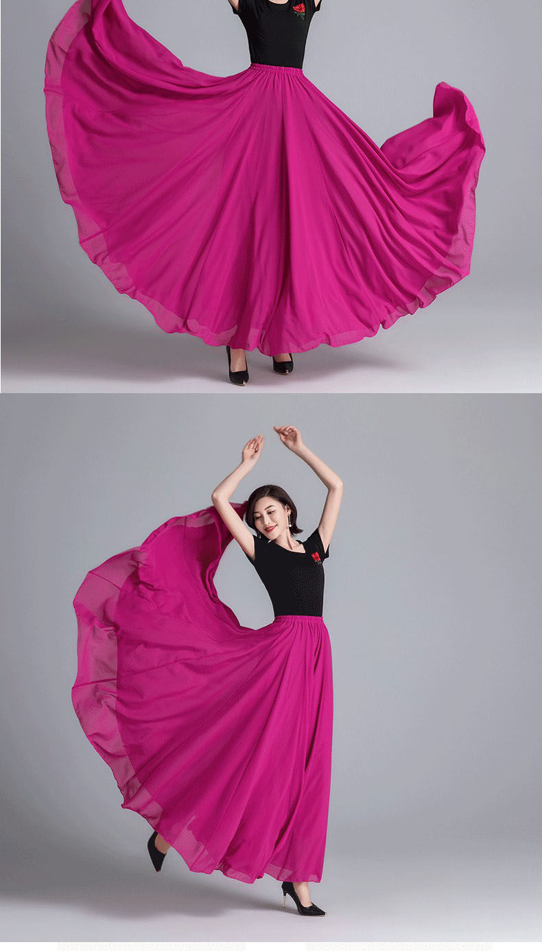 品牌高品质720度舞蹈裙子女新疆舞大红色纱裙雪纺大摆半身裙古典舞