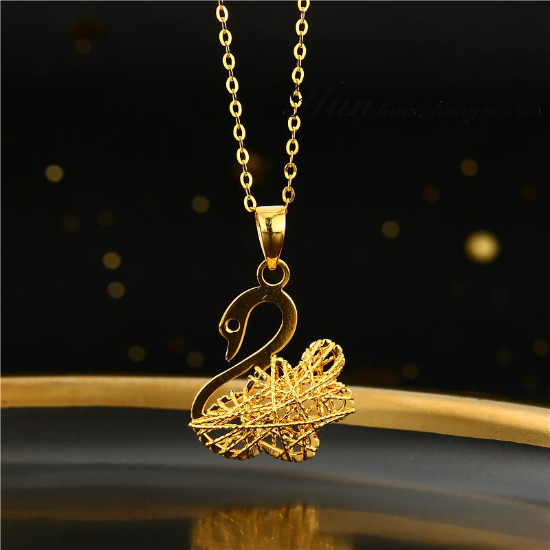 品】18k金吊坠一往情深天鹅吊坠女玫瑰金彩金镂空锁骨链项链节日礼物