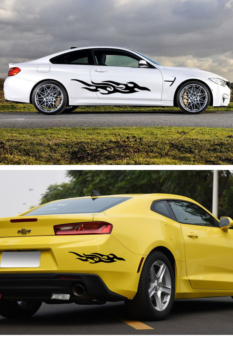 遮划痕车身拉花改装汽车装饰贴纸定制 白色 火焰【30cm】一对装【图片