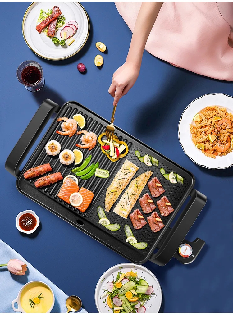 苏泊尔supor电烧烤炉烤串不粘烤肉锅家用轻烟少油多功能煎烤机烤肉机