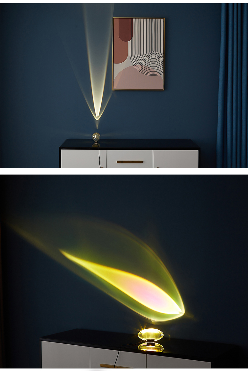 天使之眼创意卧室床头客厅小夜灯氛围投影灯网红日落灯水晶台灯暖光宽