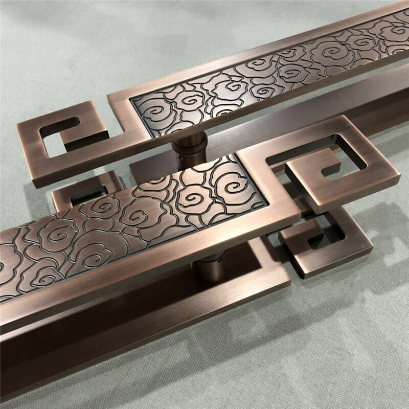 适用会议室大门长拉手中式仿古古铜黑色玻璃门木门把手长条形祥云雕刻