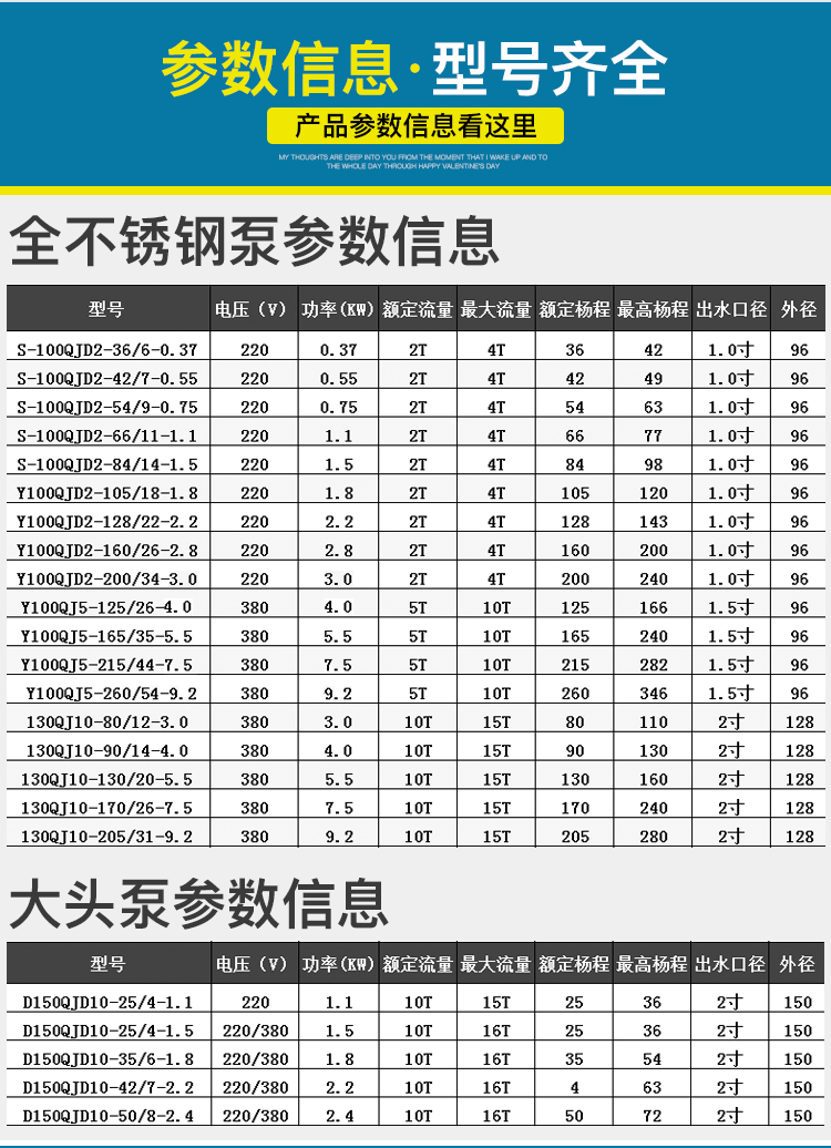 60上海人民不锈钢深井泵高扬程家用井水220v水泵抽水泵深水泵潜水泵
