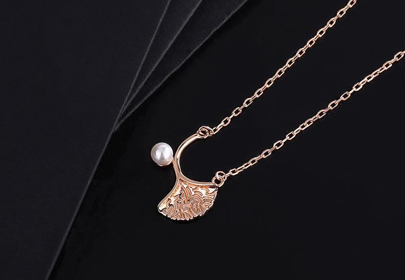 dreu银项链999杏叶项链女2021新款仙气法式珍珠吊坠简约气质锁骨链